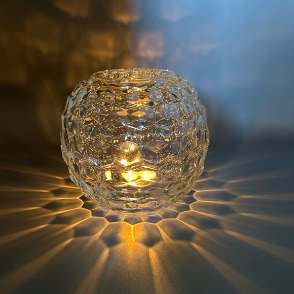 Other - Fairy Lamp Light Cube Cubist Honeycomb Votive Candle Holder Facets Glass Vintage